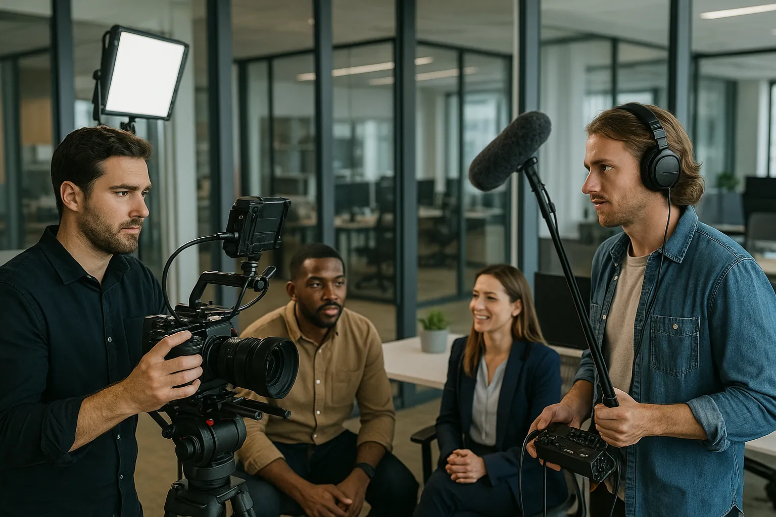Equipe de produção audiovisual profissional em ação