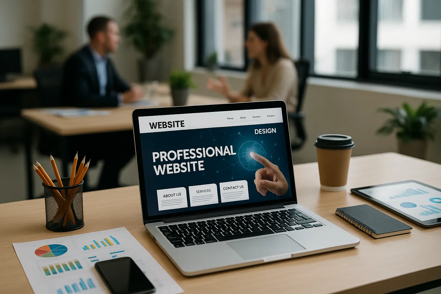 Criação de sites profissionais em um escritório moderno.