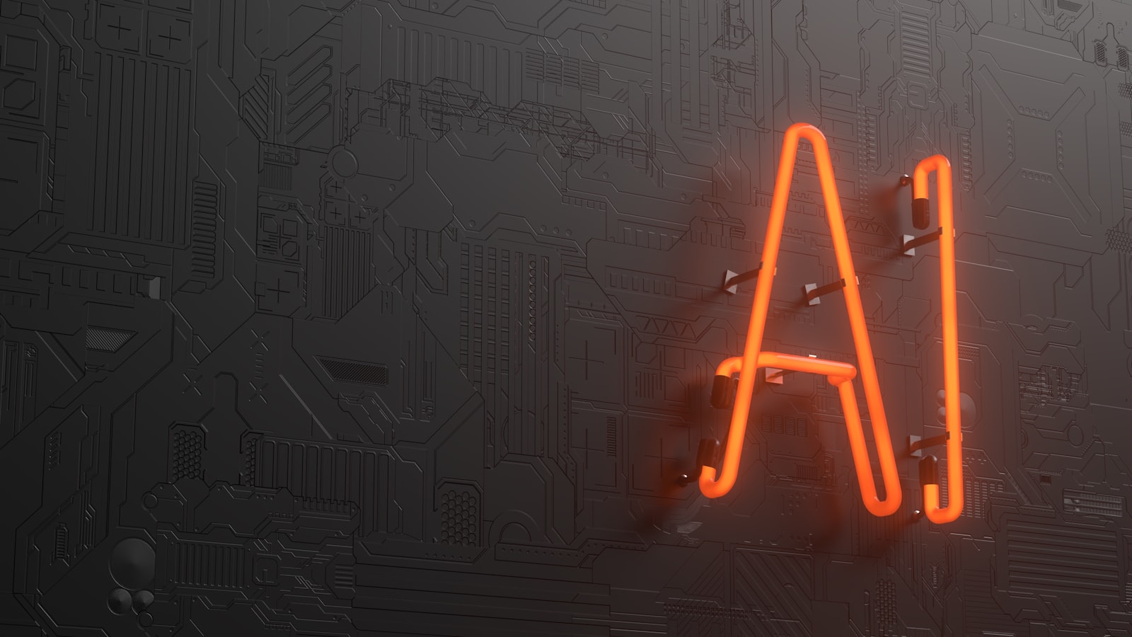 Letreiro em neon com o tema de inteligência artificial e tecnologia