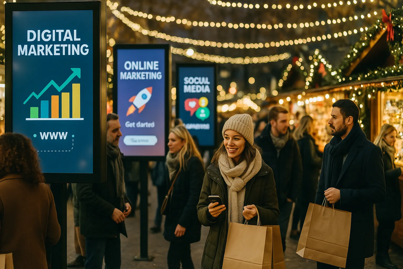 Mercado de Natal com anúncios de marketing digital